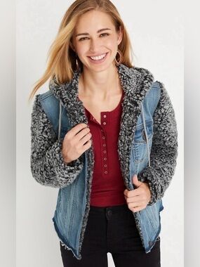 Maurices Denim Jacket with Gray Sherpa Hood
